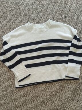 Sonoma Cream and Black Striped Crewneck Sweater